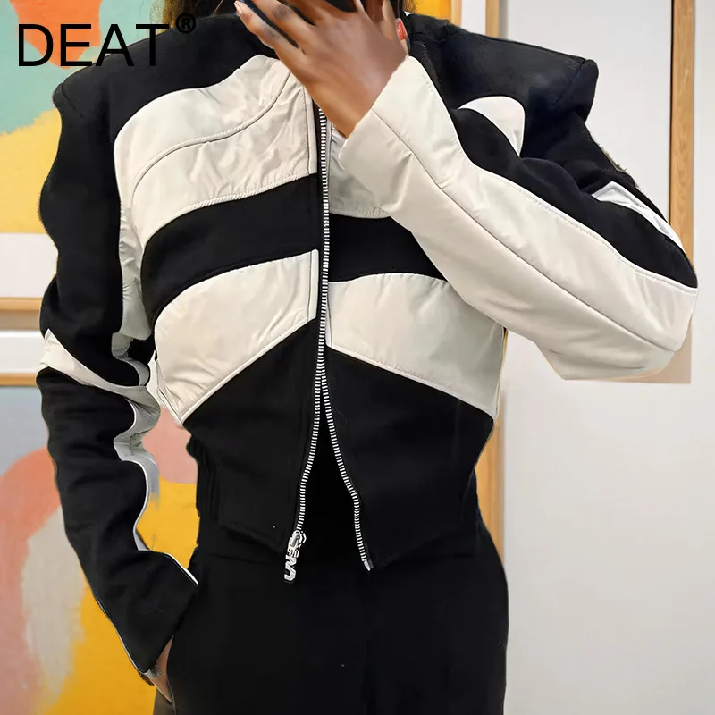 Женская свободная куртка-водолазка DEAT тонкая куртка контрастных цветов с