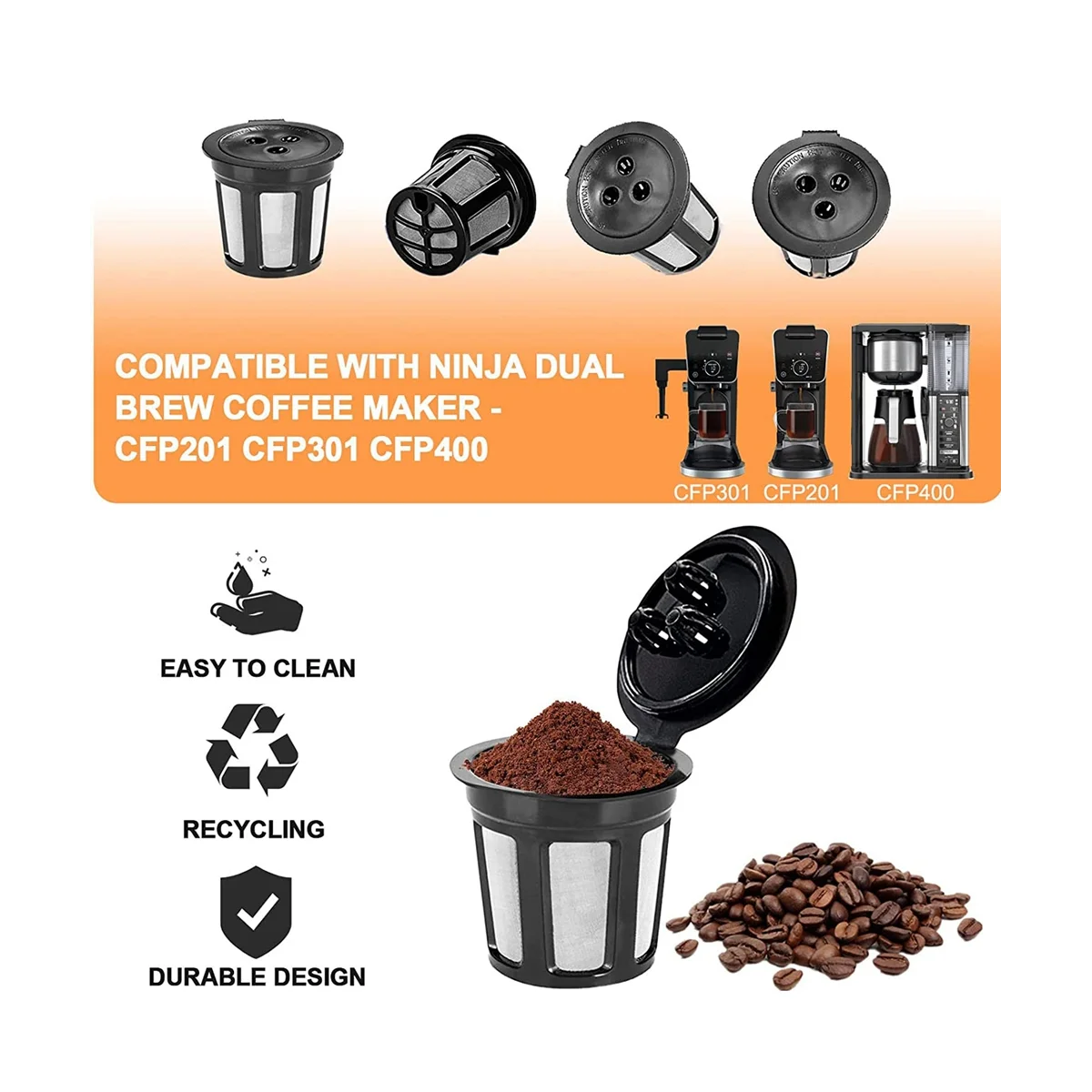 

Многоразовые K-чашки для кофеварки Ninja Dual Brew, Многоразовые K-чашки с чистящей щеткой, постоянные K-чашки фильтры для кофе