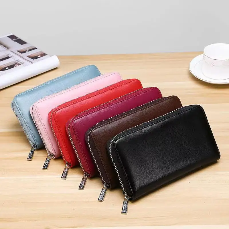 Genuine Leather Women Wallet 36 Bits Credit Bank Card Holder Storage Case Bag Unisex Men Rfid Anti-theft Zipper Money Coin Purse