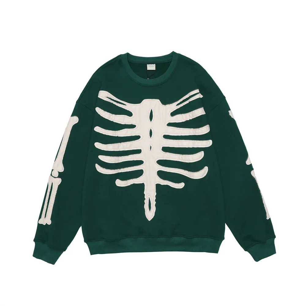 

Skeleton Patch Embroidery Hoodie Sweatshirts Casual Hooded Sweatshirt Men Hip Hop Autumn Casual Loose Round neck Pullover Cotton