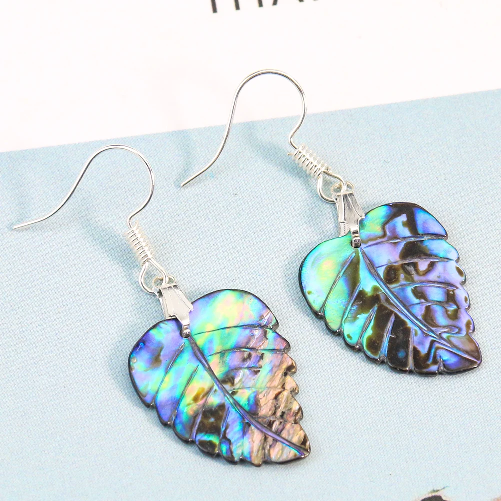 

Colorful Abalone Shell Leaf Dangle Earrings Natural Paua Seashell Drop Statement Crochet Boho Earrings Charms Jewelry for Women