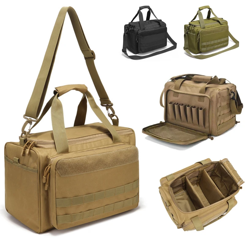 

Tactical Range Bag Molle System 600D Waterproof Gun Shooting Pistol Case Pack Khaki Hunting Accessories Tools Sling Bag Camping