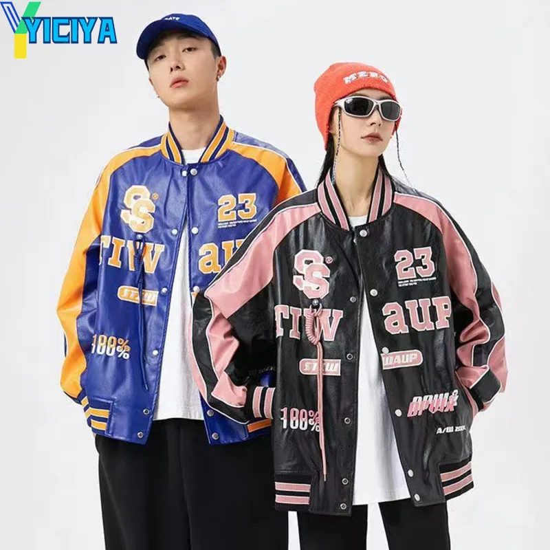

YICIYA Black Bomber Woman Varsity Jacket 2022 American Retro Racing Hip Hop Long Sleeve Baseball Jacket Unisex Winte Coat Tops