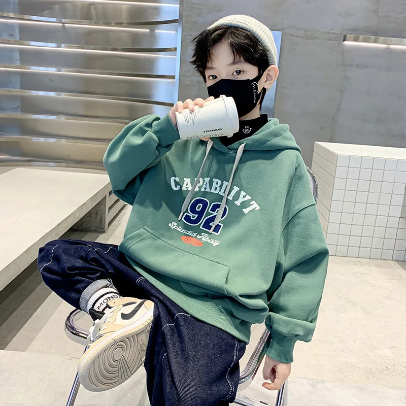 

Boys' Padded Hoodies Thickened Top Autumn And Winter Children's Single-Layer Fleece-Lined Sweatshirt Bottoming Shirt Sweatshirt