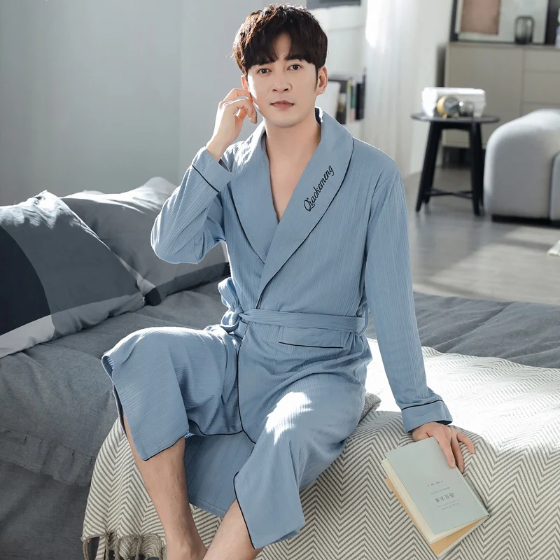 

2022 Autumn Winter Plus Size Long Sleeve Cotton Kimono Robes for Men Korean Loose Sleepwear Bathrobes Male Homewear Home Clothes
