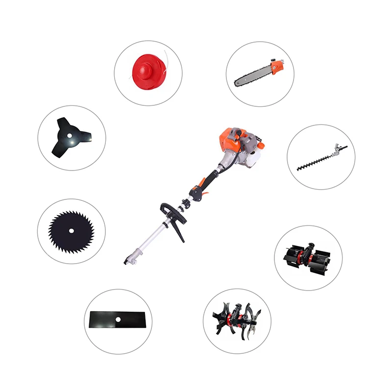 

Backpack brush cutter multi function grass cutter 52cc 8 in 1 gasoline pole saw long reach hedge trimmer