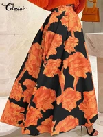 celmia summer long skirts 2022 women bohemian holiday floral print swing vintage skirt elegant high waist fashion maxi jupes