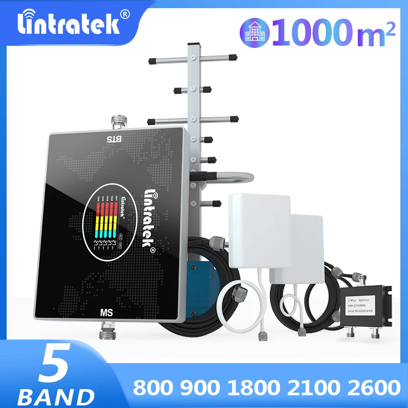 Lintratek 5 Диапазонный сотовый усилитель B20 800 900 1800 2100 2600 B7 GSM LTE 2G 3G 4G сигнала 2-полосный