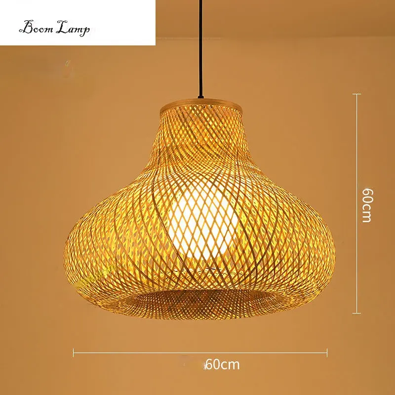 

Bamboo Wicker Rattan Lampshade Rustic Pendant Lamp Weaving Hanging Restaurant Kitchen Chandelier Dining Room Lampe-Rattan Lamp