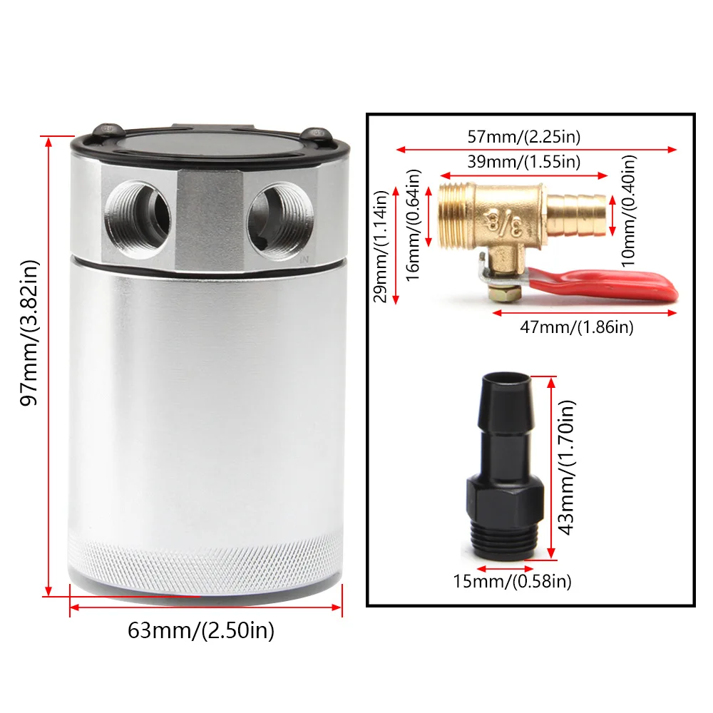 

Two-hole Engine Oil Jug Secondary Intake Kettle with Oil Drain Valve Car Modified General Aluminum Alloy