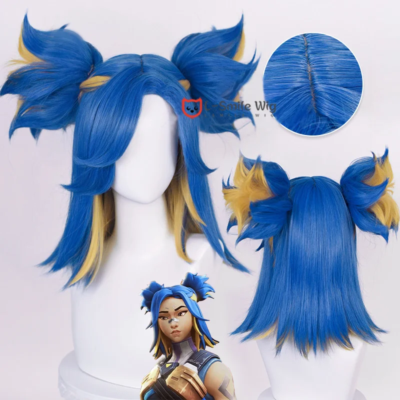 

Game Valorant Neon Cosplay Wig Blue Blonde Cosplay Wigs Heat Resistant Synthetic Hair Halloween Role Play Wigs + Wig Cap