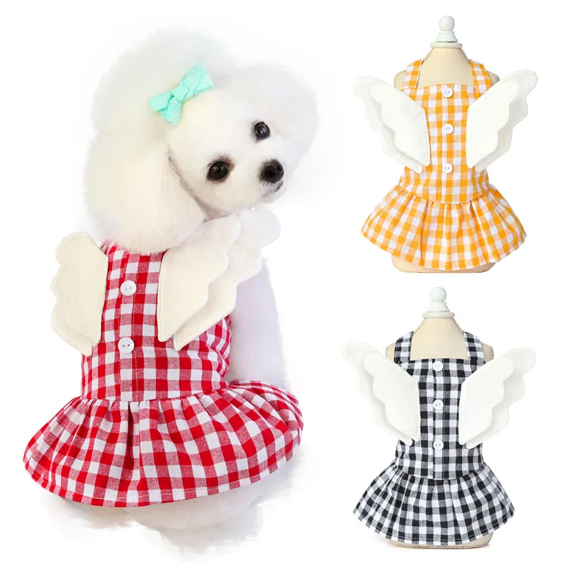 

Dog Dress, Soft Cotton Plaid Dog Dress Dog Princess Dress with Wings for Small Dogs and Cats, Black