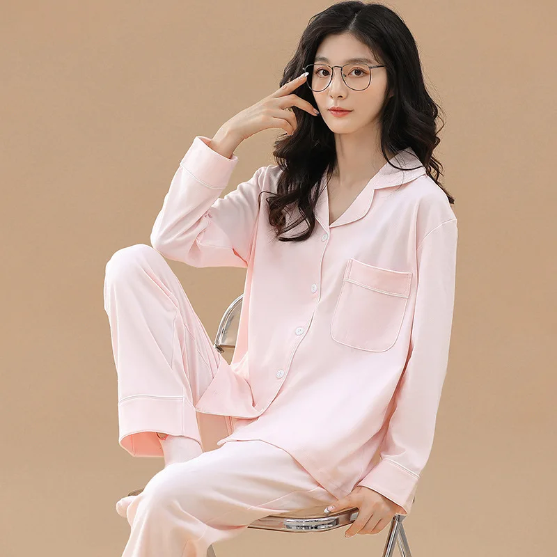 Womens 2 Piece Pajamas Set Cotton Pyjamas Set Long Sleeve Sleepwear Pijama Pajamas Suit Female Sleep Two Piece Set Loungewear