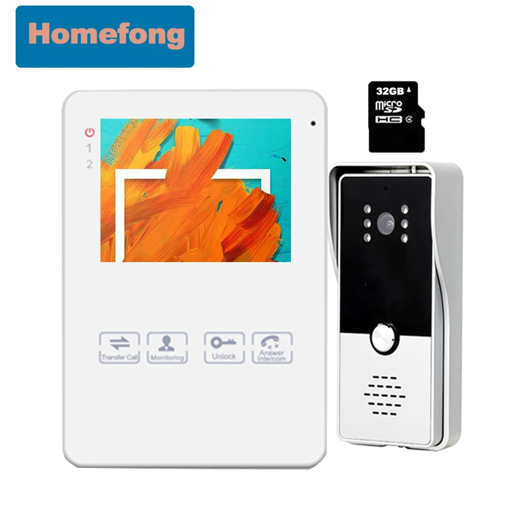 Homefong Home 4 Inch Video Intercom Door Phone Doorbell Camera Black White Access Control System for Villa Apartment