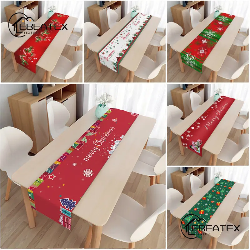 

Black Christmas Tree Table Runners Elk Snowflake Gift Printed Table Runner Home Living Room Dinner Table Decoration Accessories