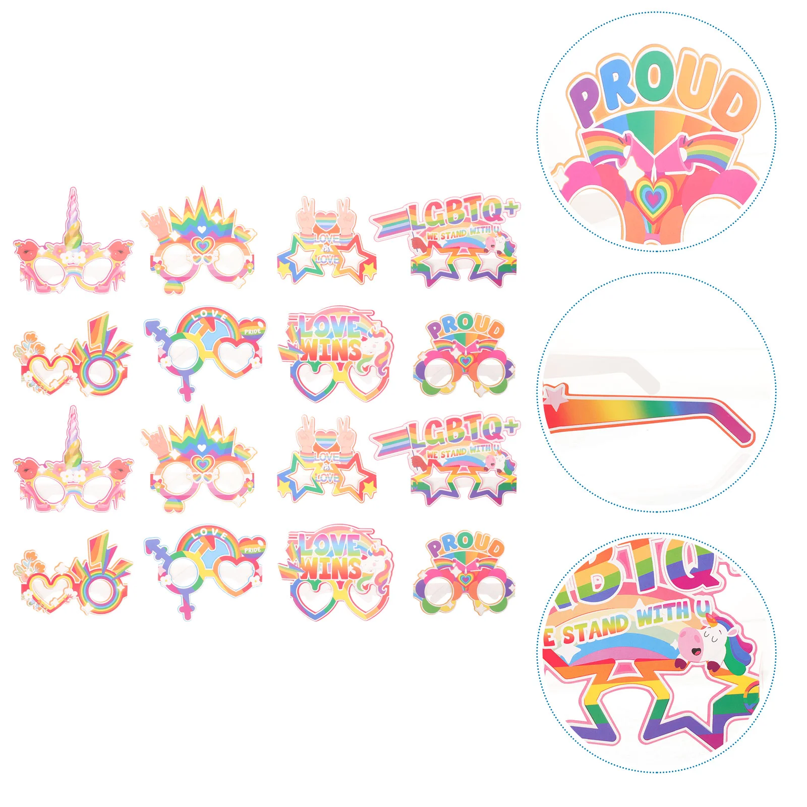 

16Pcs Rainbow Funny Party Photo Frames Glasses Props Practical Party Glasses Party Eyeglasses for Women Photo Booth Men Party