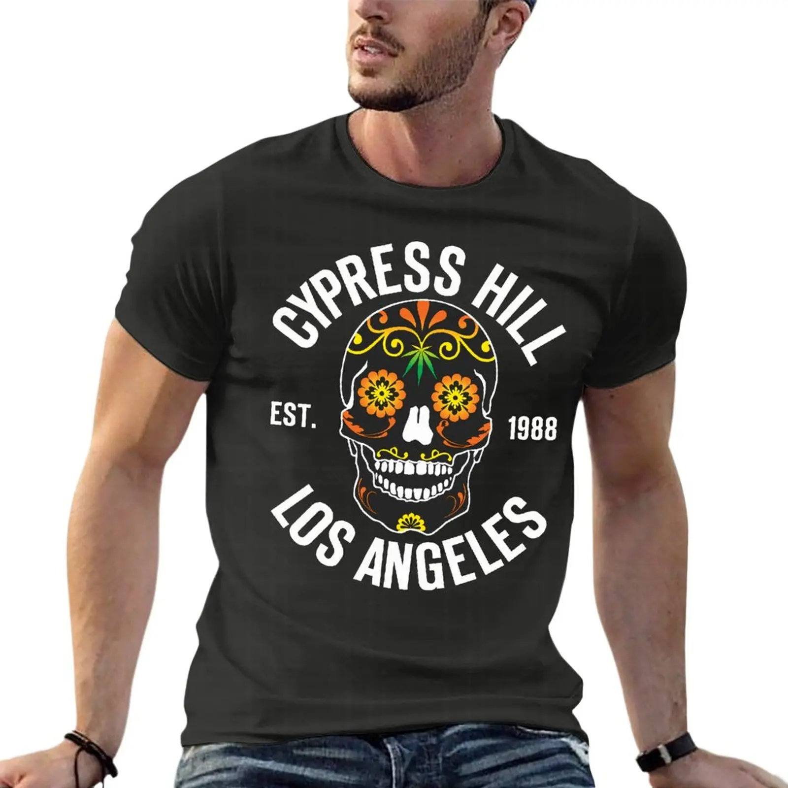 

Cypress Hill - Flower Skull 1988 Band Logo Oversize T-Shirts Harajuku Mens Clothing 100% Cotton Streetwear Large Size Top Tee