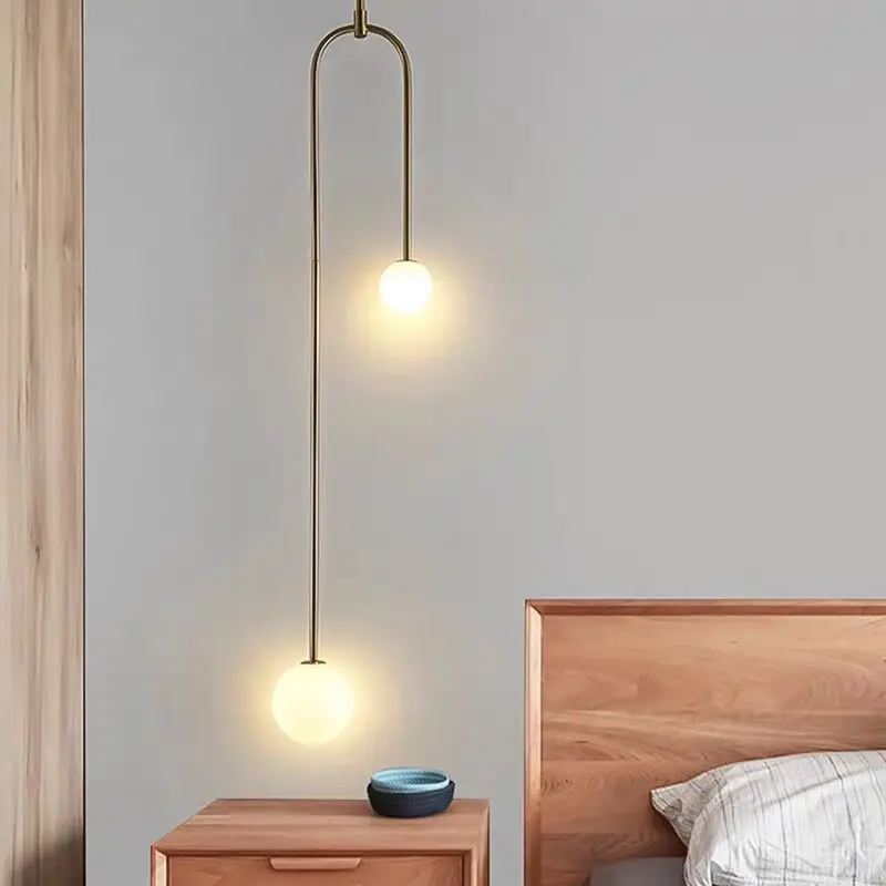 Nordic personality bedroom bedside chandelier retro restaurant cafe shop gold/black decoration double head milk white glass lamp