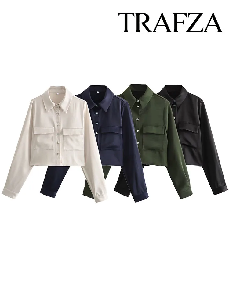 Женская Короткая атласная рубашка TRAFZA элегантная однобортная уличная с