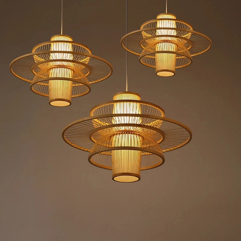 Новые китайские подвесные светильники из бамбука ручной вязки светодиодный
