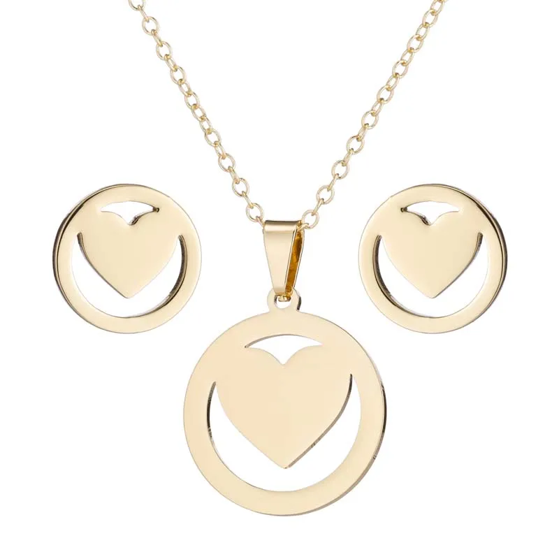 

Lady Sweet Personality Round Hollow Love Stud Necklace Set Love Peach Mood Valentine Necklace Stud Set
