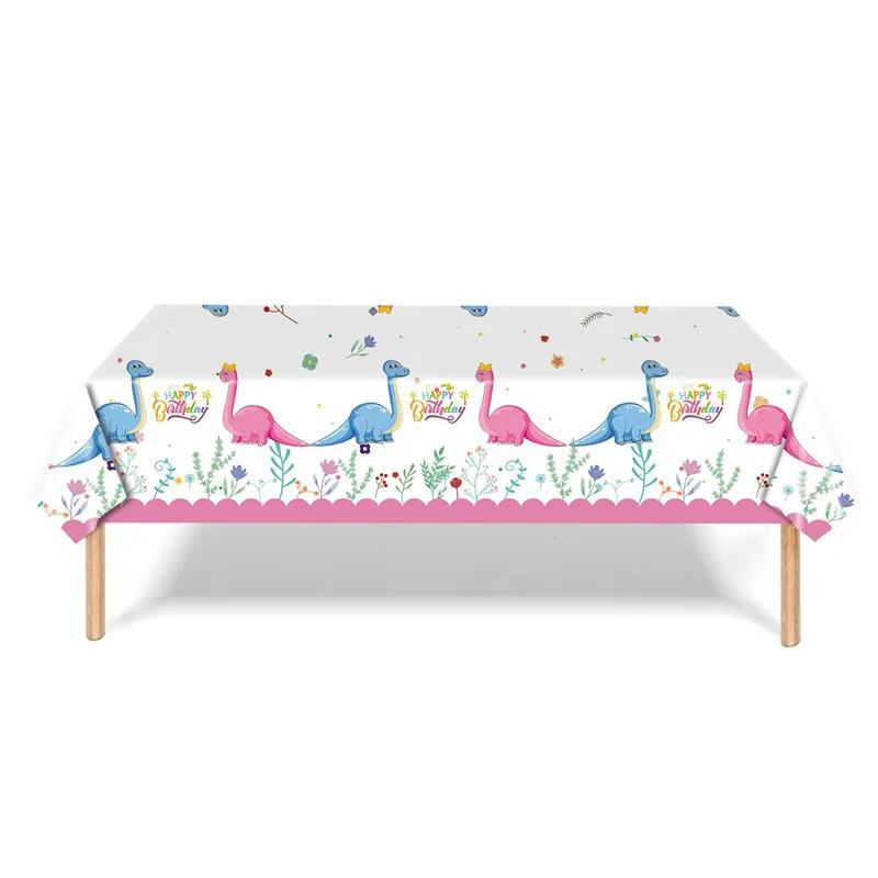 

130*220cm Pink Jungle Dinosaur Tablecloth Disposable Tableware Happy Dino Birthday Jurassic World Roar Kids Happy Birthday Party