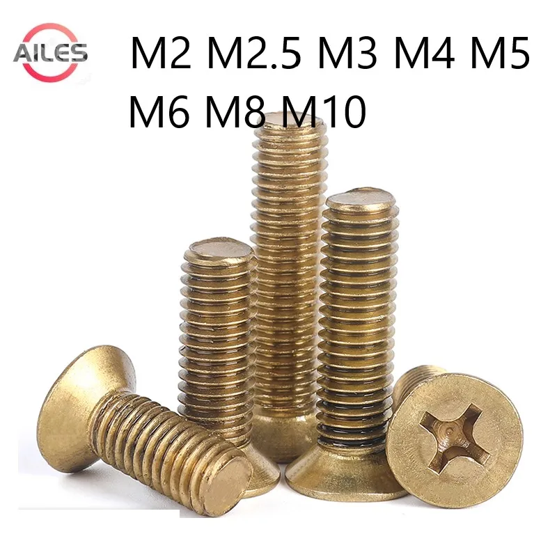 

M2 M2.5 M3 M4 M5 M6 M8 M10 Pure Copper Solid Brass Phillips Flat Cross Recessed Countersunk Head Screws Bolts
