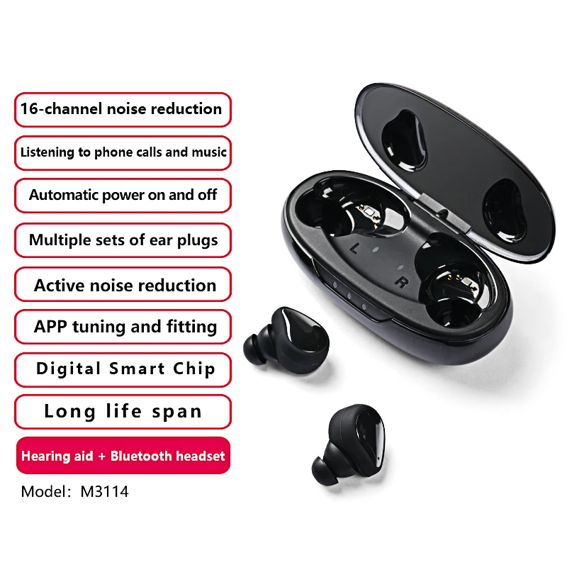 

16 Channel Hearing Aid Bluetooth Rechargeable Earphones For Deafness Mobile Phone Remote Adjust Amplifier 2023