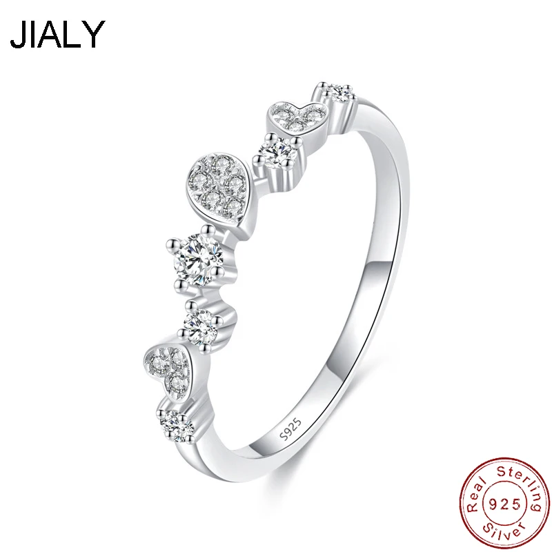 

JIALY Sparkling European Heart AAA CZ 925 Sterling Silver Ring For Women Birthday Party Wedding Gift Jewelry