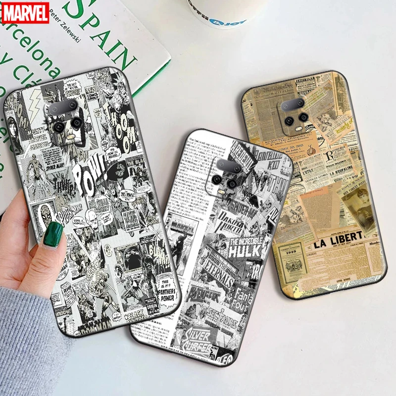 

Marvel Nostalgic Newspaper Phone Case 6.67 Inch For Xiaomi Redmi Note 9S Shockproof Bumper Coque Comics Black