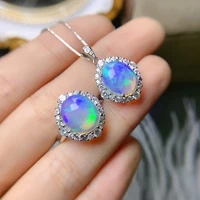 meibapj 1012 big natural opal gemstone ring and necklace 2 pieces siut for women real 925 sterling silver fine jewelry set