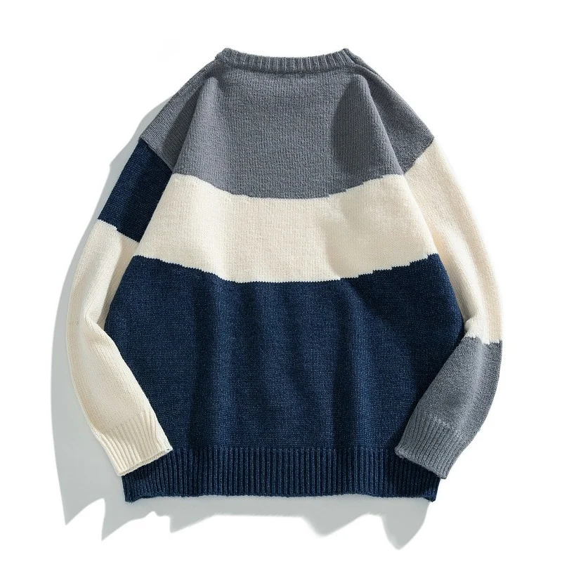

Harajuku Men's Knitted Sweater Winter 2021 New Fashion Cotton Striped Pullove Male Loose Tops Pullover Sweaters Jersey De Hombre