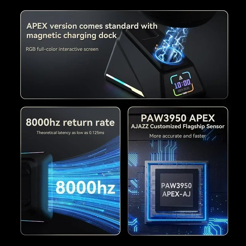 Фото Беспроводная игровая мышь PYLC X Ajazz AJ179 Apex PAW3950, зарядная док-станция с разрешением 30000 точек на дюйм, легкая беспроводная игровая мышь с макроопределенной №2