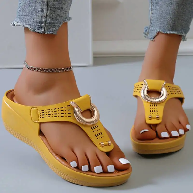 

2023 Women's Slippers Summer Fashion Wedge Platform Sandals Outdoor Casual Open-Toed Shoes Retro Rome Beach Slides Thick-Soled