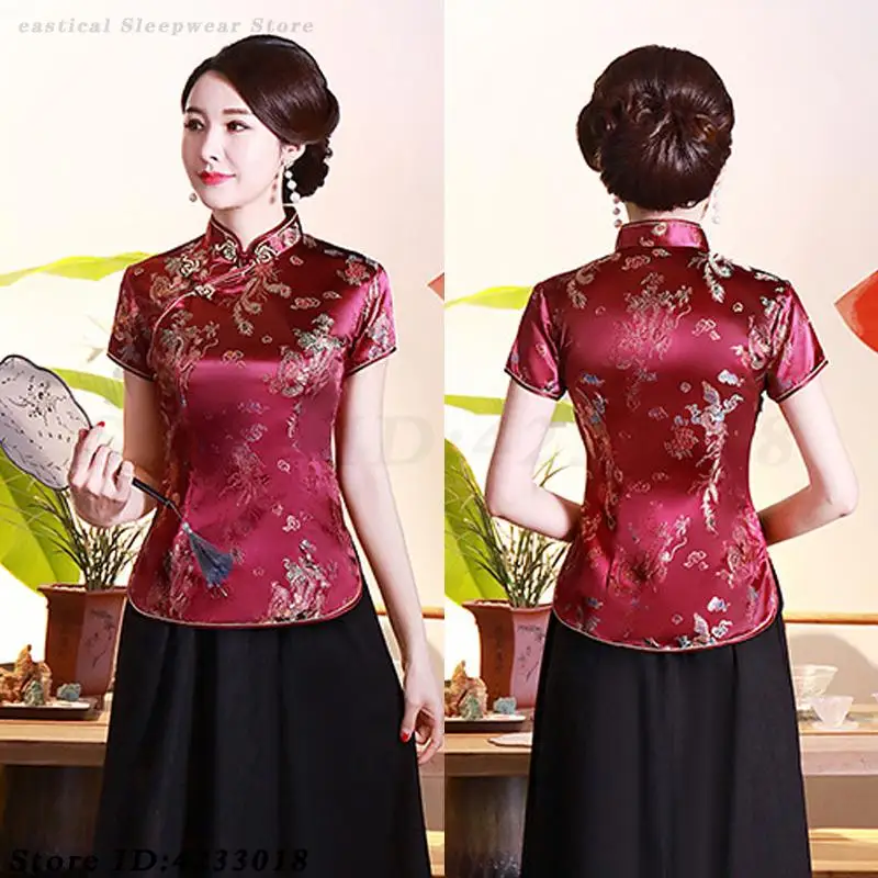 Традиционная одежда Тан женские тонкие топы Ципао винтажная рубашка с