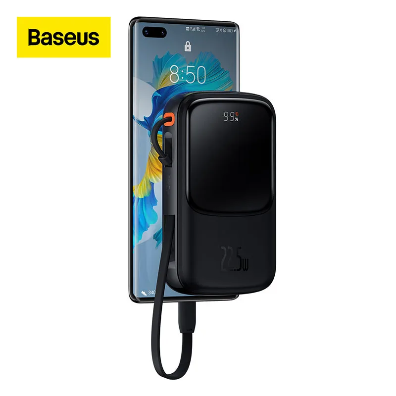 

Baseus 22.5W Mini Power Bank 10000 mAh Built in Cables PowerBank External Battery Charger For iPhone 13 12 Xiaomi Samsung Huawei