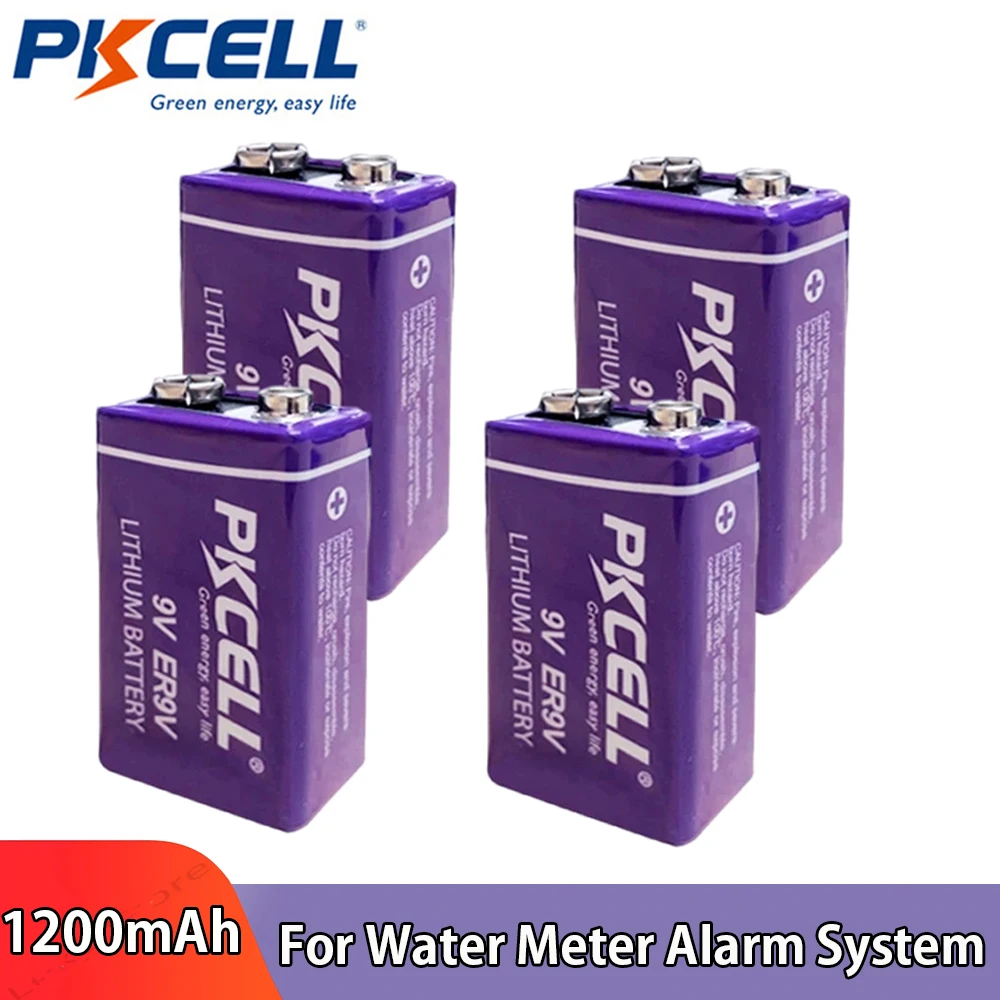 PKCELL 4PCS 1200mAh ER9V Battery 100% Original 9V Lithium Batteries Single Use for Water Meter Toy Smoke Alarm Monitoring System