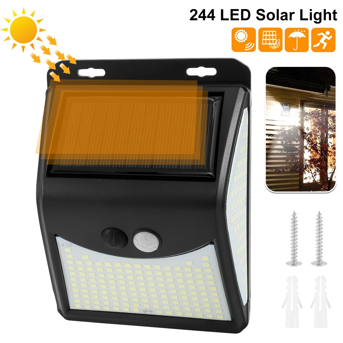 

244 LED Solar Light Wall Lamp Motion Sensor Lights IP65 Outdoor Sunlight Solar Powered Street Wall Lamp for Garden Decoration