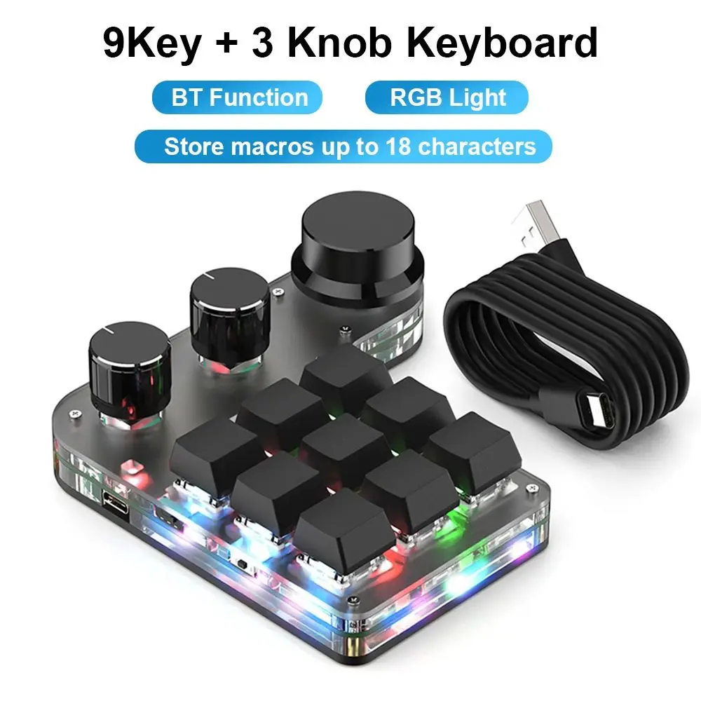 

Programming Macro Custom 9 Key 3 Knob Keyboard RGB Copy Paste Mini Button Photoshop Gaming Keypad Mechanical Hotswap Macropad