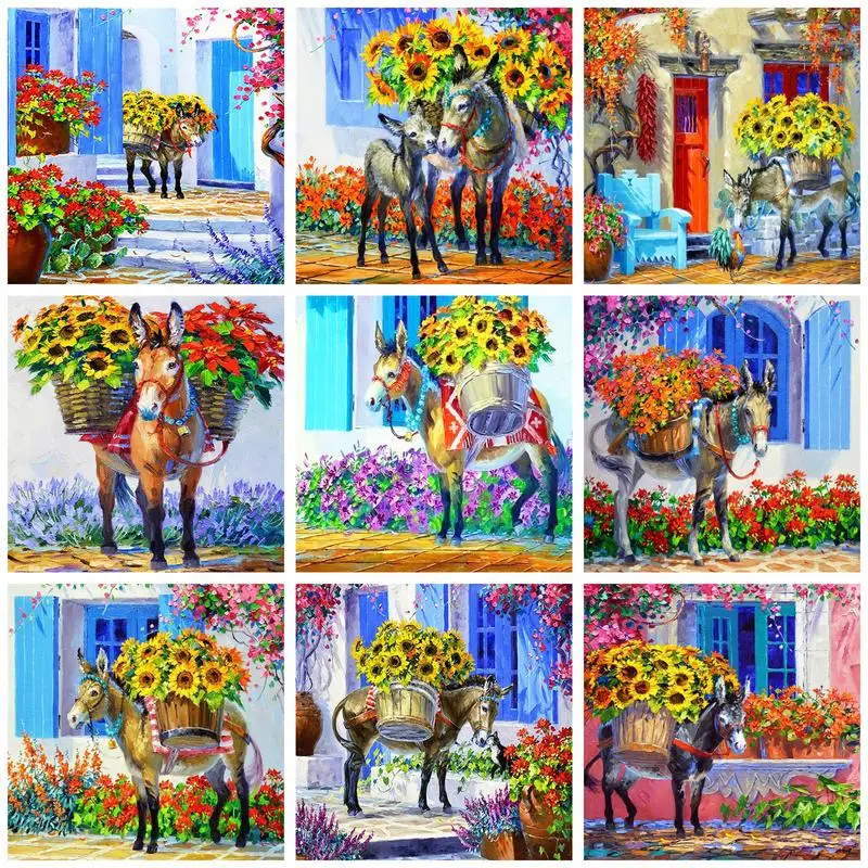 

GATYZTORY 40x50cm Paint By Numbers Donkey Sunflowers Wall Art Diy Gift Acylic Paints For Beginners Drawing On Number Handmade