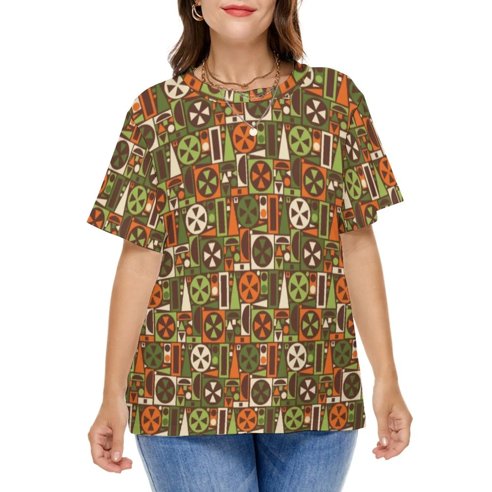 

Mid-Century Retro Mod T-Shirt Geometric Retro 50s 60s Vintage T-Shirts Pattern Tshirt Street Style Clothing Plus Size 4XL 5XL
