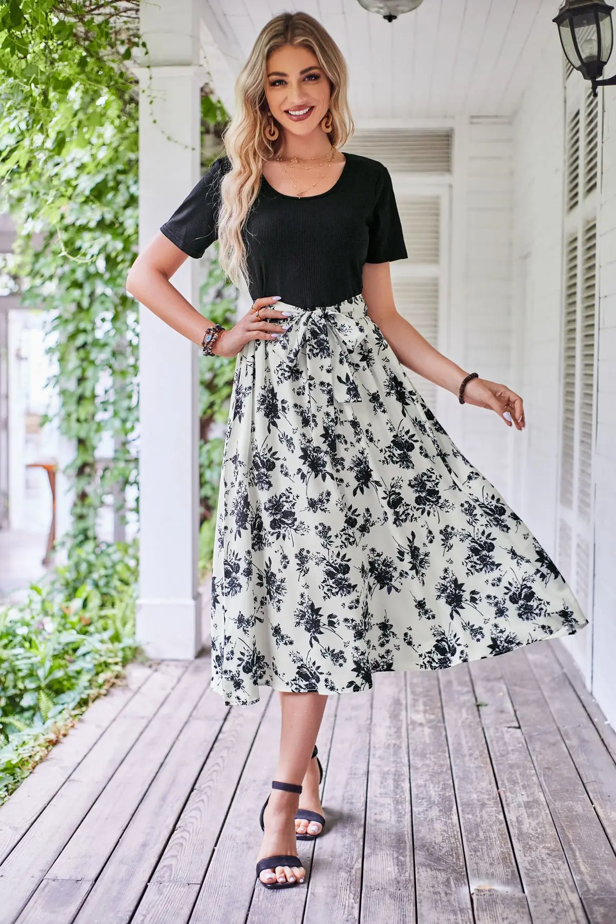 

Women Floral Print Dress Summer Ladies Elegant Party Dresses High Waist Lace Up Casual A-line Short Sleeve Dress Fashion Vestido