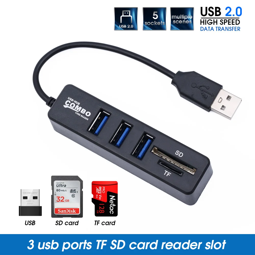 

All In One USB Hub 2.0 Multi USB Splitter High Speed 3 Ports Expander Adapter TF Card Reader For Laptop Computer Accessories