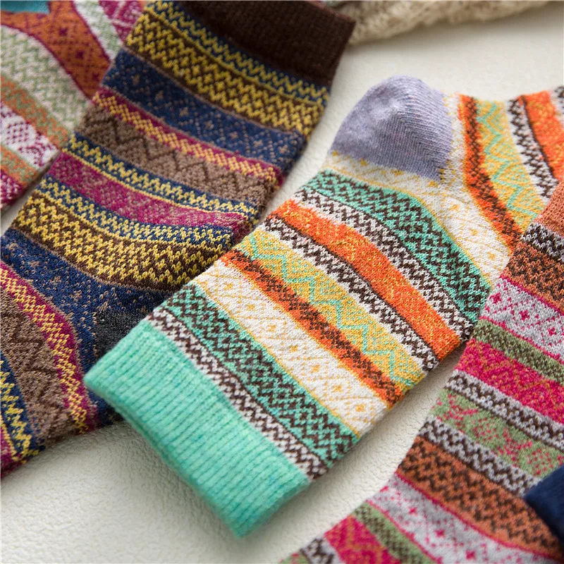 5 Pairs Casual Wool Women Socks Warmer Thermal Thicken Winter Cashmere Snow Kawaii Cute Girls Socks Pack