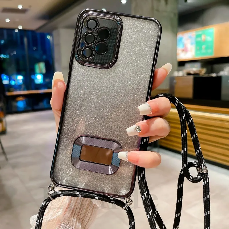 

Luxury Crossbody Strap Case For Xiaomi POCO X5 Redmi Note 12 Pro 11 11s 10 10s 10C Mi 11T Lanyard Necklace Glitter Plating Cover