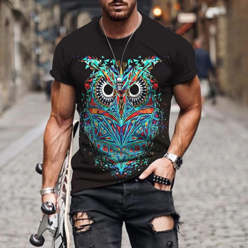 

2022 Fashion Interesting Owl Animal Graphic Men T-Shirt 3D Summer Round Neck Short Sleeve Loose Top Leisure Wild Cool Streetwear