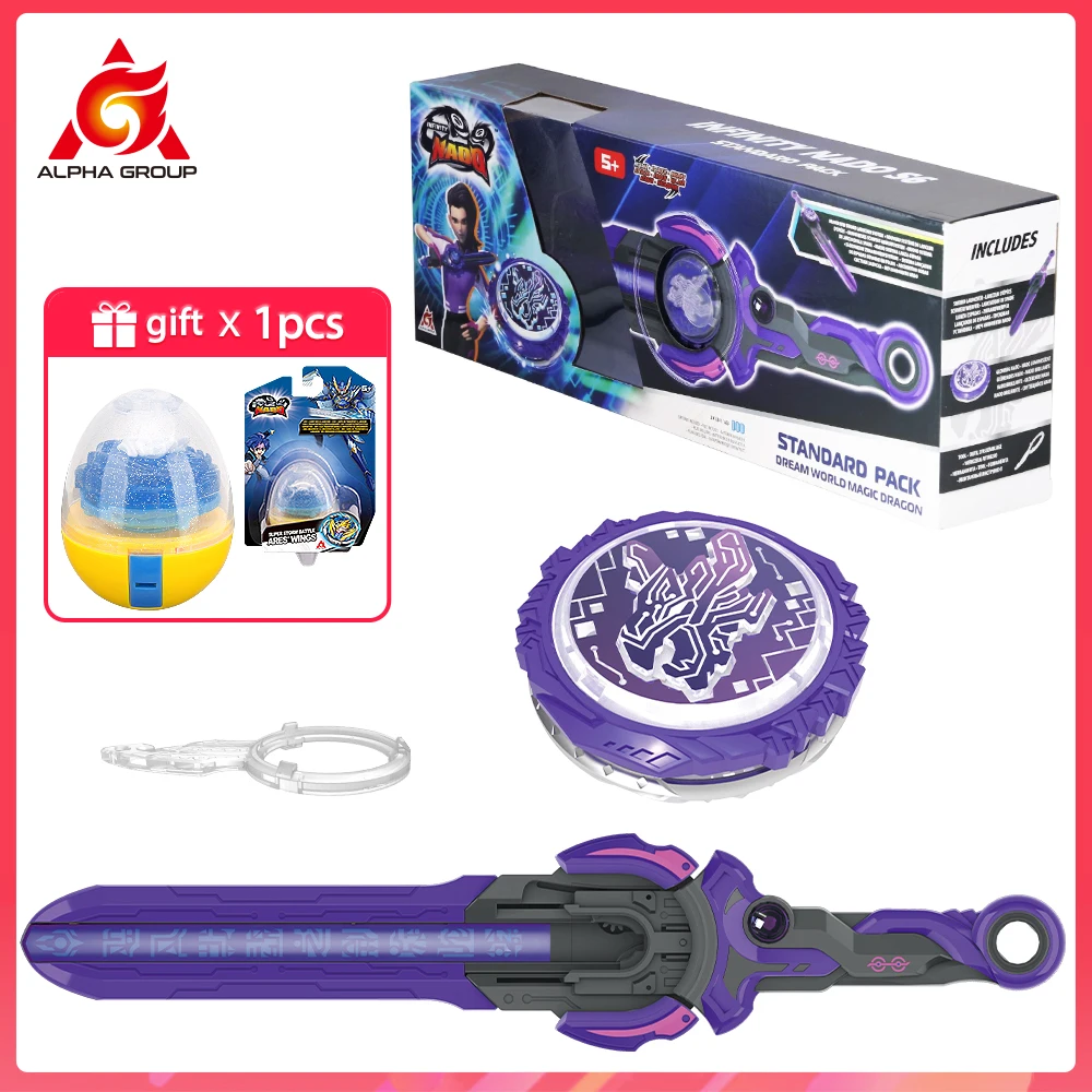 Infinity Nado 6 Standard Pack-Dream World Magic Dragon Glowing Metal Spinning Top Gyro with Monster Icon Sword Launcher Kid Toy