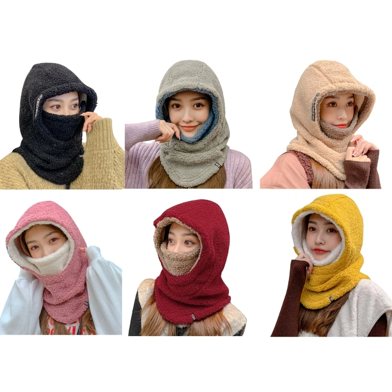 

Флисовая зимняя шапка, женская шапка, ветрозащитная шапка с воротником для лица, теплая плотная шапка с ушами