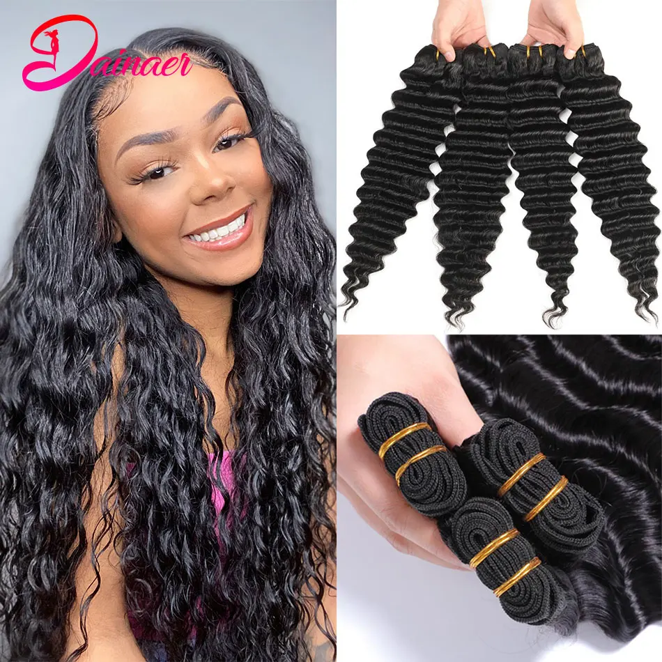 

Malaysia Deep Wave Bundles 1/4PCS Human Hair Bundles Thick Hair 8-30 Inch Natural Black 8A Remy Hair Extensions For Black Women