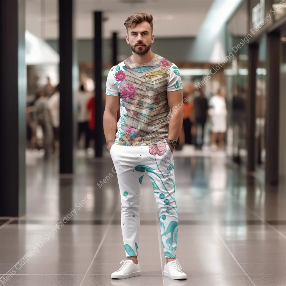 2023 New Fashion Street Tracksuit Men Short Sleeve T-Shirt+Pants Men's Sweat-Shirt Set Clothes For Men 3D Printed Men's Clothing